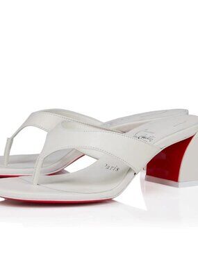 Christian Louboutin JANETONGA 55 Leather Thong Mule Sandals Heels Size 36.5